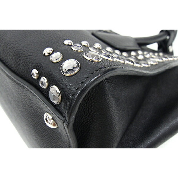 Prada Handbag Black Leather Beads Studded Crossbody Shoulder - Picture 4 of 10